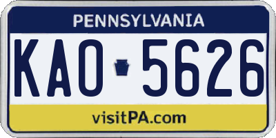 PA license plate KAO5626