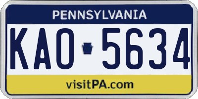 PA license plate KAO5634