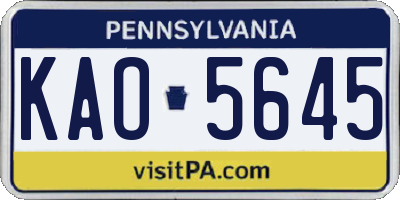 PA license plate KAO5645