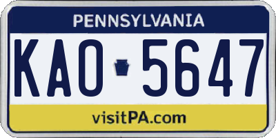 PA license plate KAO5647