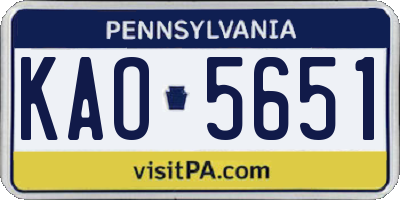 PA license plate KAO5651