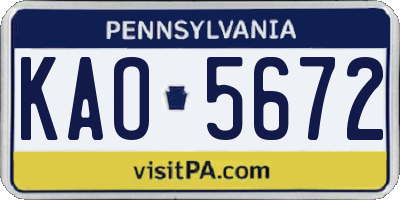 PA license plate KAO5672