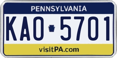 PA license plate KAO5701