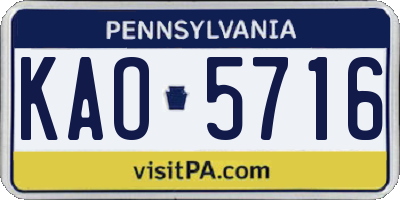 PA license plate KAO5716