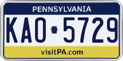 PA license plate KAO5729