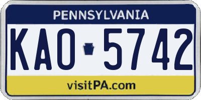 PA license plate KAO5742