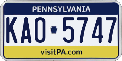 PA license plate KAO5747