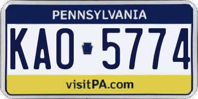 PA license plate KAO5774