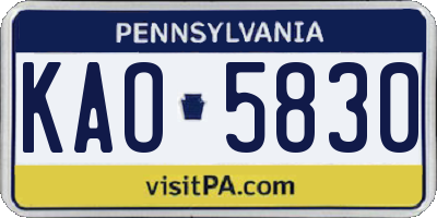 PA license plate KAO5830