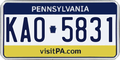 PA license plate KAO5831