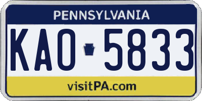 PA license plate KAO5833