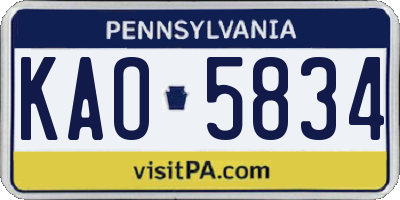 PA license plate KAO5834