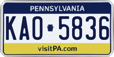 PA license plate KAO5836