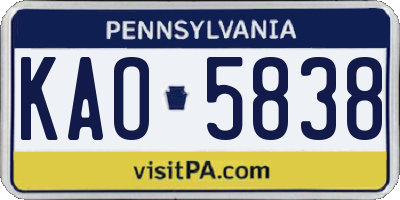 PA license plate KAO5838