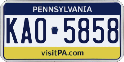 PA license plate KAO5858
