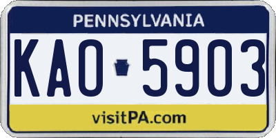 PA license plate KAO5903