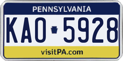 PA license plate KAO5928