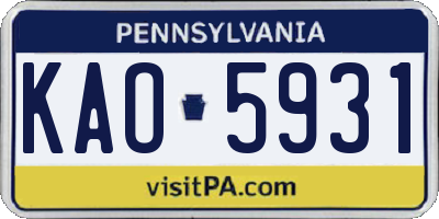 PA license plate KAO5931