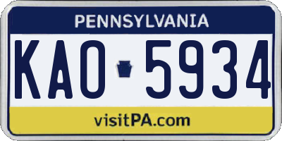 PA license plate KAO5934