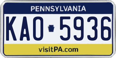 PA license plate KAO5936