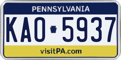 PA license plate KAO5937