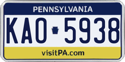 PA license plate KAO5938