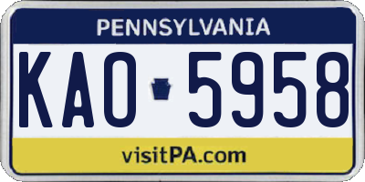 PA license plate KAO5958