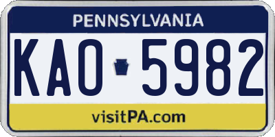 PA license plate KAO5982