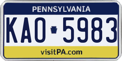 PA license plate KAO5983