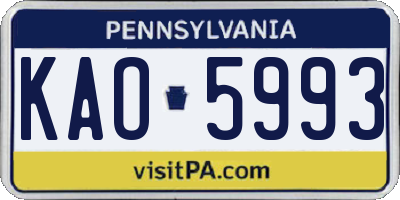 PA license plate KAO5993