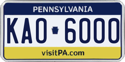 PA license plate KAO6000