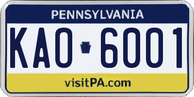 PA license plate KAO6001