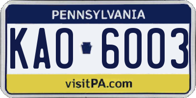 PA license plate KAO6003