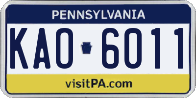 PA license plate KAO6011