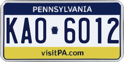 PA license plate KAO6012