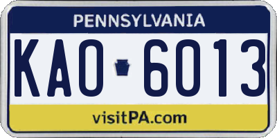 PA license plate KAO6013