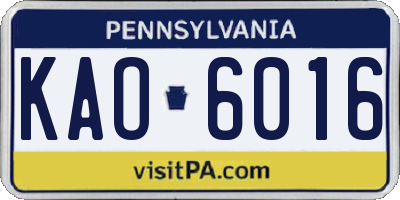 PA license plate KAO6016