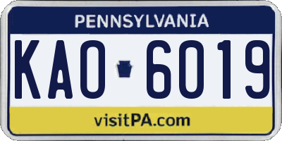 PA license plate KAO6019