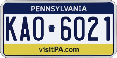 PA license plate KAO6021