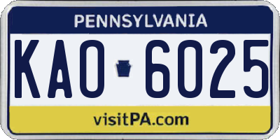 PA license plate KAO6025
