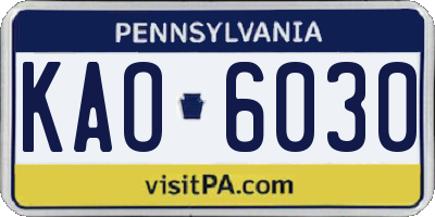 PA license plate KAO6030