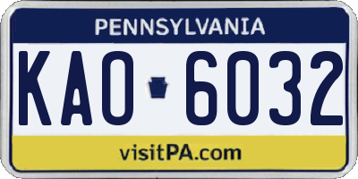 PA license plate KAO6032
