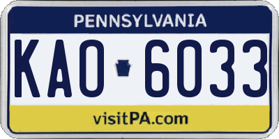 PA license plate KAO6033