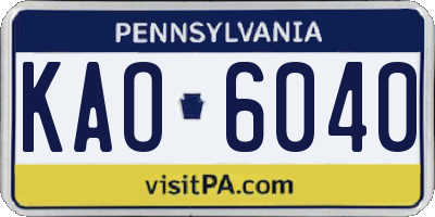 PA license plate KAO6040