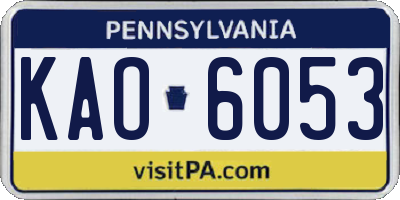 PA license plate KAO6053