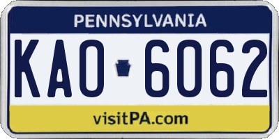 PA license plate KAO6062