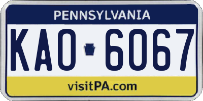 PA license plate KAO6067
