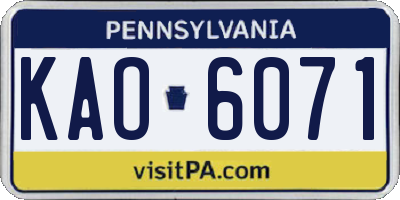 PA license plate KAO6071