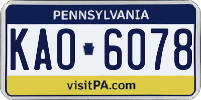 PA license plate KAO6078
