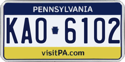 PA license plate KAO6102